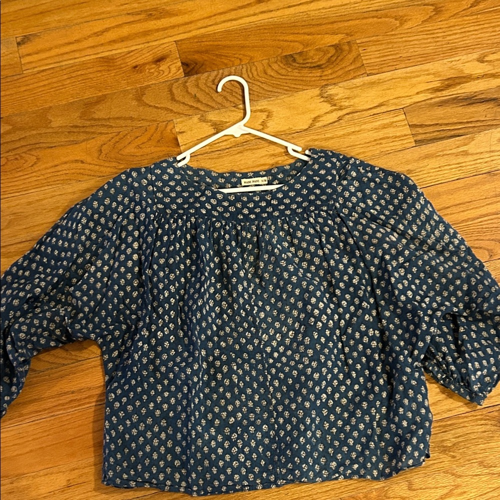 Nani Pani Blue Block Printed Cotton Blouse - Picture 5 of 5